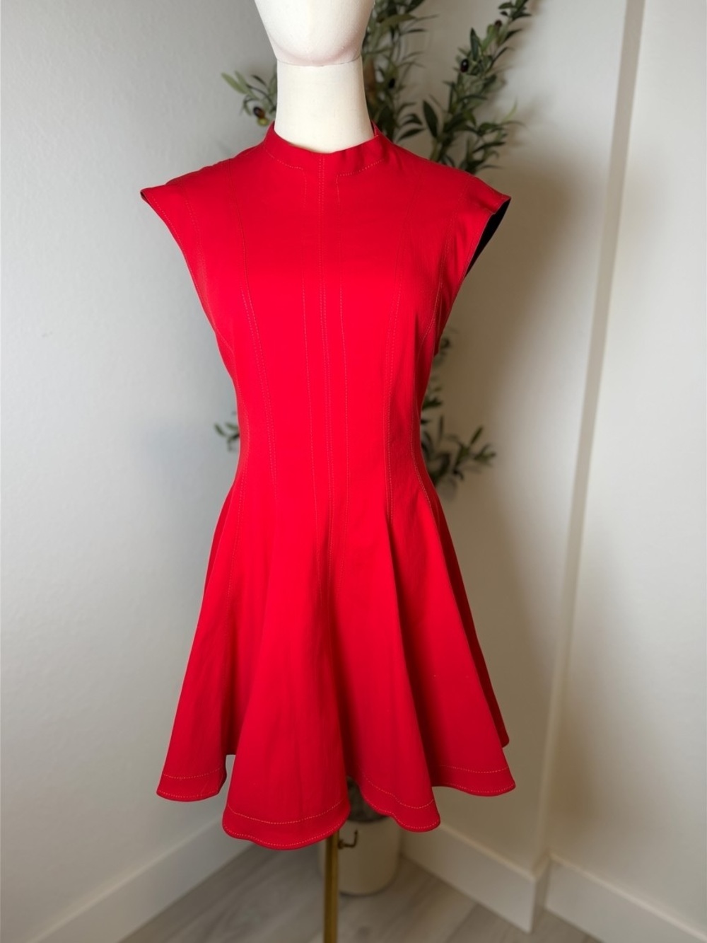 Zara Bright Red Sleeveless Fit-and-Flare Mini Dress